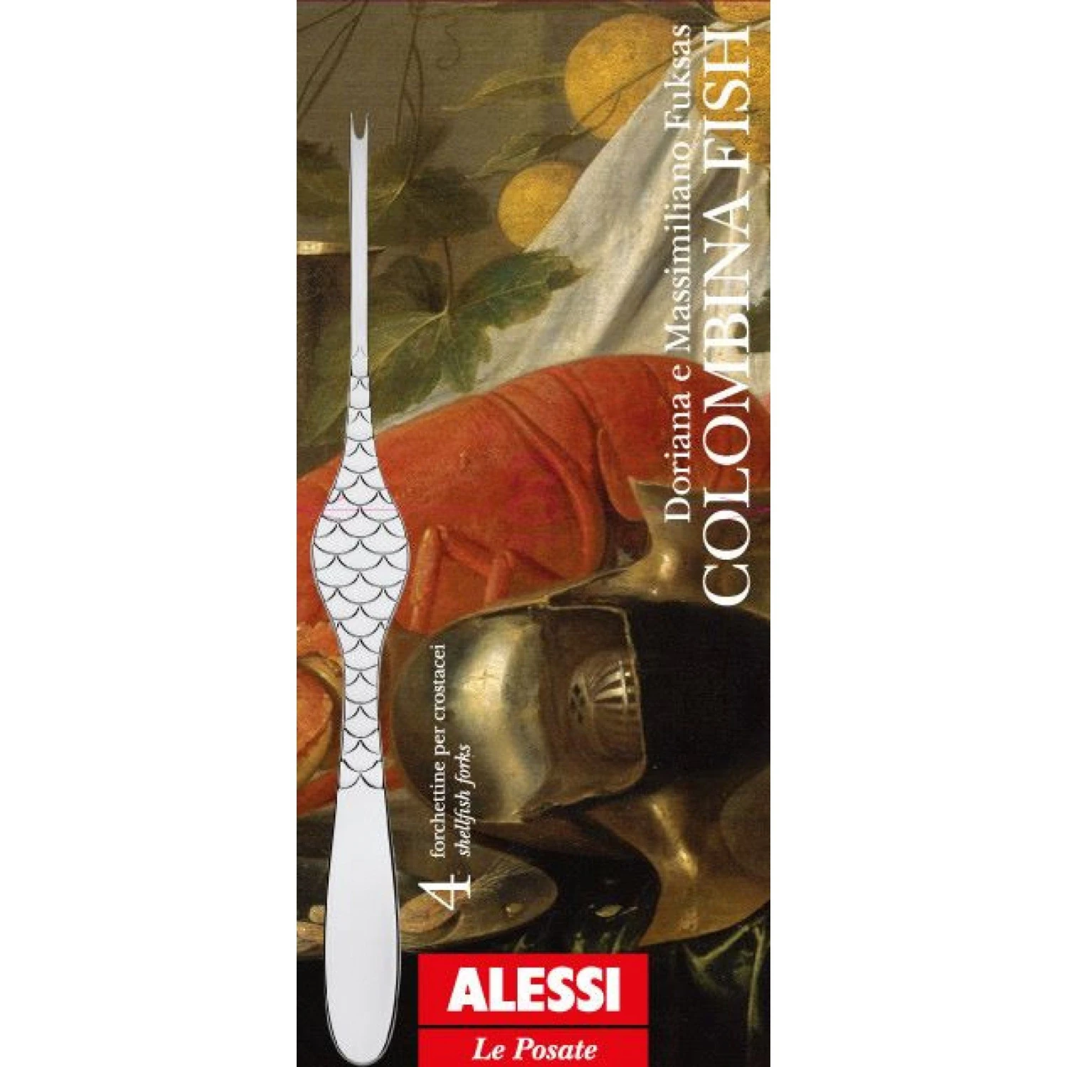 Alessi Kreeftenvork Colombina Fish - FM23/34S4 - 4 Stuks - Door Doriana & Massimiliano Fuksas 5 Alessi Kreeftenvork Colombina Fish - FM23/34S4 - 4 Stuks - Door Doriana & Massimiliano Fuksas - Afbeelding 3