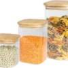Sareva Voorraadpotten - Glas / Bamboe - 3 Delige Set -Huis Keuken Sareva Voorraadpotten 3 Delig Houten Deksels