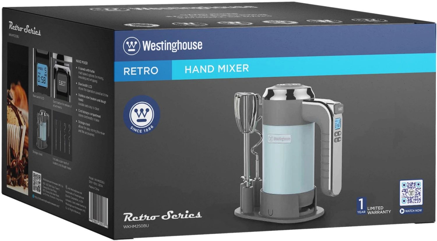 Westinghouse Handmixer Retro Collections - 6 Standen - Blauw - WKHM250BU 5 Westinghouse Handmixer Retro Collections - 6 Standen - Blauw - WKHM250BU - Afbeelding 3