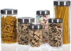 Sareva Voorraadpot - Glas / RVS Deksel - ø 11.5 Cm / 1.7 Liter -Huis Keuken opbergglas set 1 1